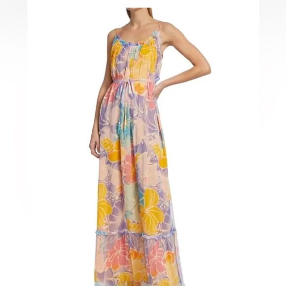 Ramy Brook Ivy Printed Silk Tiered Maxi Dress Medium $585 - Picture 8 of 9